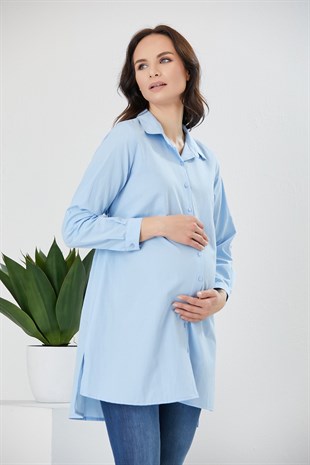 Gör&Sin Yırtmaçlı Bebe Mavi Hamile Gömlek