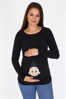 Hırkadan Çıkan Bebek Baskılı Hamile Tişört